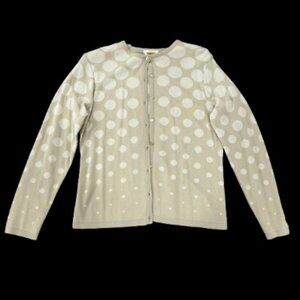Talbots Tan & Off White Long Sleeve Polka Dot Cardigan Sweater- LNC